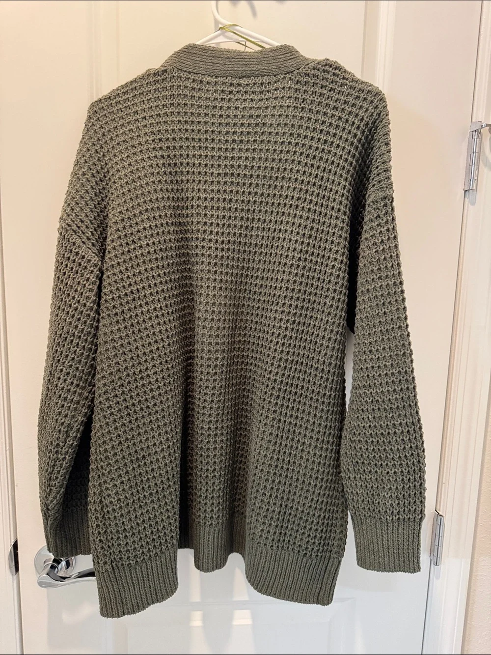 Time and Tru Olive Green Open-Front Waffle Knit Cardigan